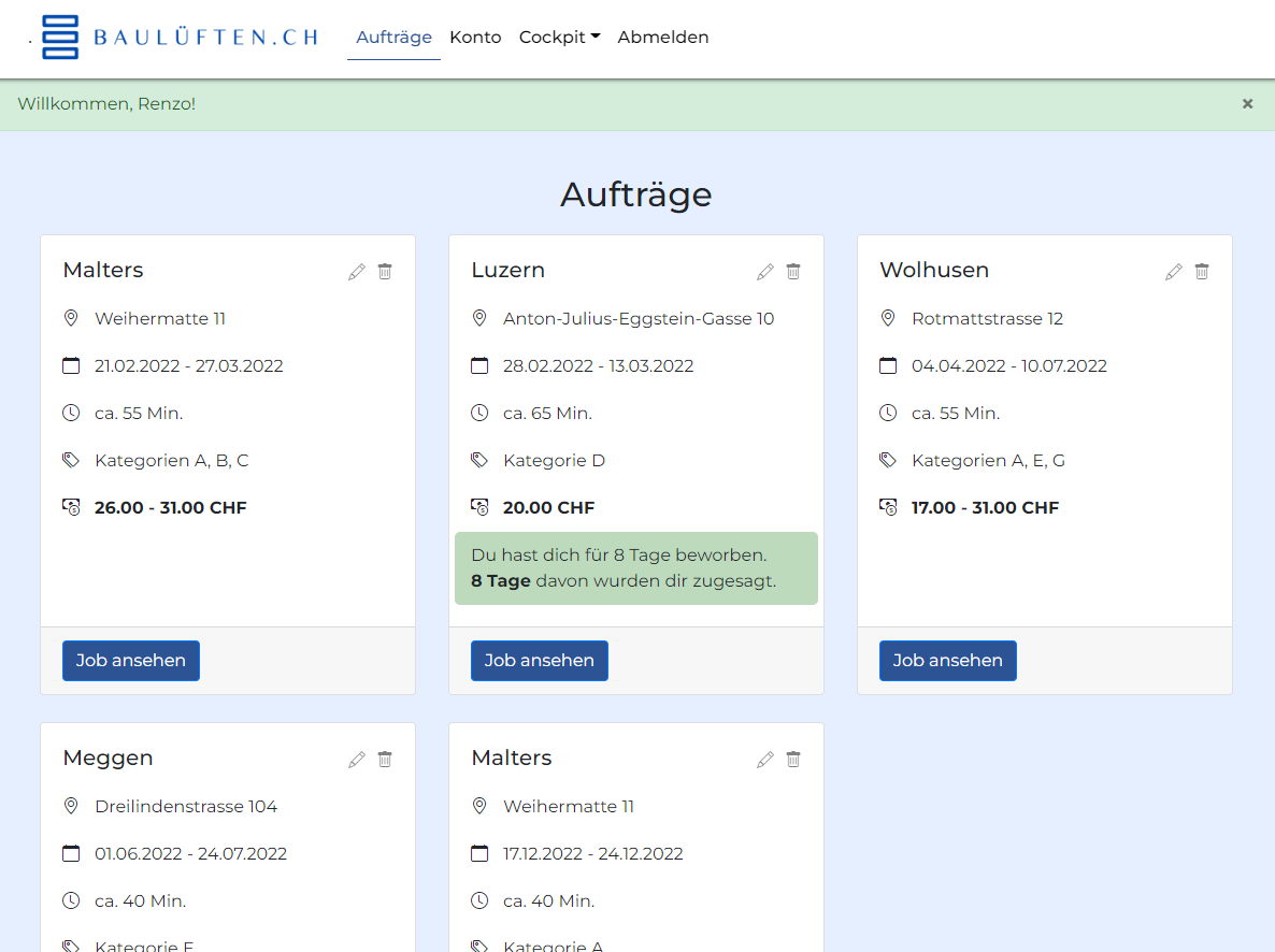 Baulueften Auftraege