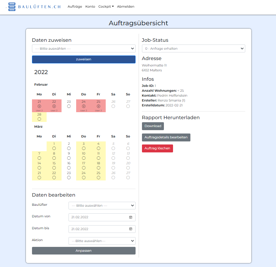 Baulueften Auftrag anpassen